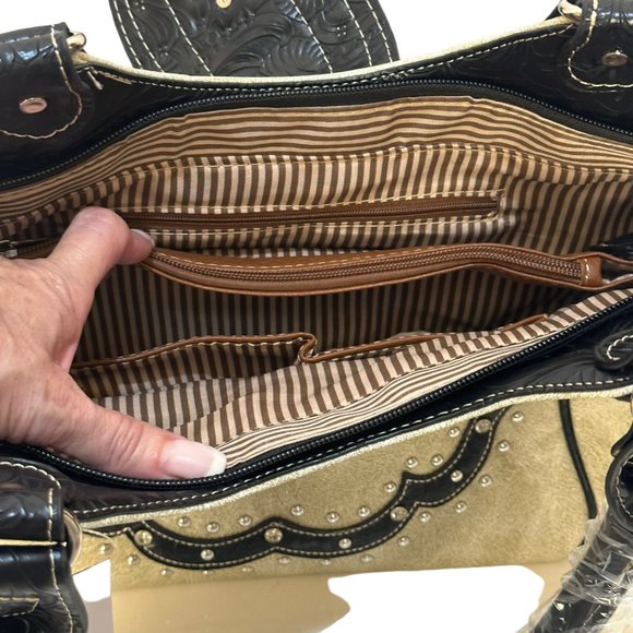 (8-210) Brand New w/Tag Beige Leather-Like Western Shoulder Handbag - Picture 8 of 12